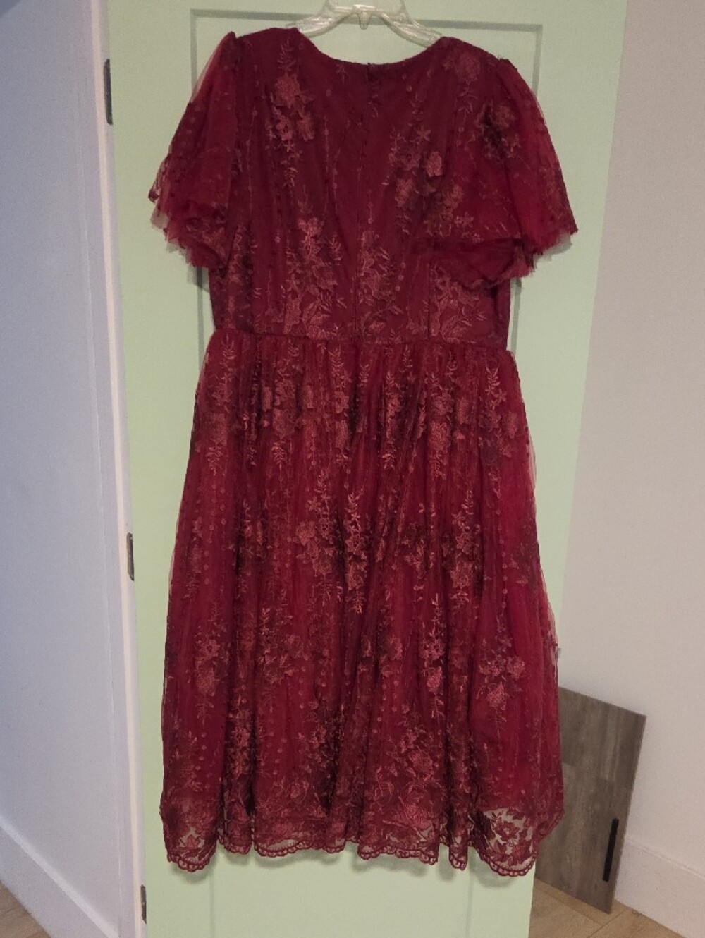 JessaKae Burgundy Lace Midi Dress with Flutter Sleeves - Picture 9 of 9